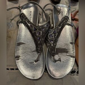 Reaction Kenneth Cole Metallic Sandals with Bead Embellishments